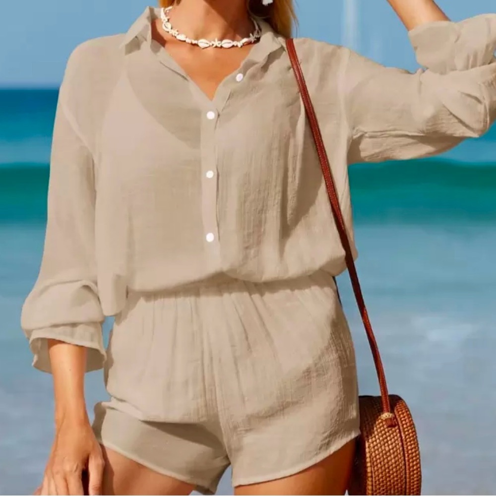 Women's Tan Swim Coverup Romper